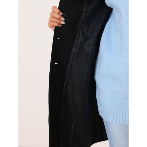 Single Breasted Peacoat Fashion Winter Belted Outwear Black - Picture 5 of 6